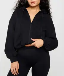 FABLETICS WOMENS FULL ZIP SEMI CROPPED HOODIE SWEATSHIRT BLACK SMALL