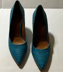 Rachel Roy Gardner Turquoise Blue Genuine Snakeskin Leather Pump