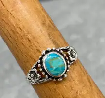 Sz 7 - Vintage Style Sterling Silver & Turquoise Inlay Ring