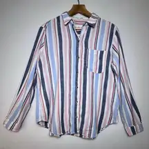 Anthropologie Maeve Women Chatham Stripe Linen Blend Button-down Shirt Size Med