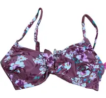 Xhilaration Juniors' Mauve Floral V-Wire Tie Front Bikini Top - Size D/DD - NWT