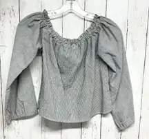 Brandy Melville Blouse Women OS Flared Wide Sleeve Cropped Off Shoulder Grey