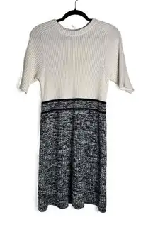 Venus Womens Black White Knit Short Sleeve Knee Length Sweater Dress Large