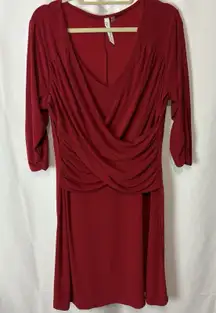 NY Collection Woman Red Faux Wrap 3/4 Sleeve Plus Party Career Dress 1X