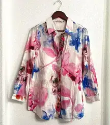 Soft Surroundings Womens Shirt Watercolor Floral Aquarelle Size Large Petite