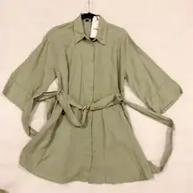 ZARA NWT  LINEN BLEND SHIRT MINI DRESS GREEN SZL bust40 US 8