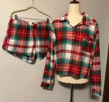 Colsie 2 Piece Plaid Pajama Set Red Green‎ NWT