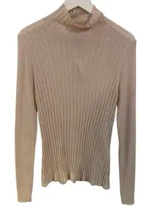 WHBM NWT ribbed mock neck cashmere blend long sleeve color Heather rose smoke XL