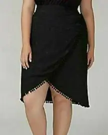 Lane Bryant Women’s Faux Wrap Pom Pom Skirt Plus Size 24  Embroidered Black