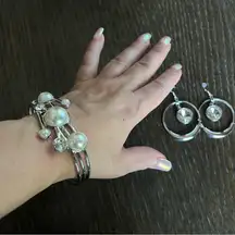 Custom Jewelry Set chunky earrings and cuff bracelet, faux pearls and rhinestone