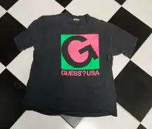 Guess Vintage 90s  Graphic Neon Logo Tee T-Shirt Black Hot Pink Green Unisex sz L