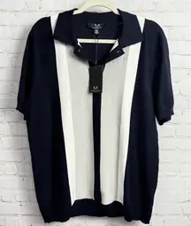 M Magaschoni New short sleeve color block sweater collar preppy Medium chic