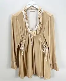 CP Shades  Velvet Cream Ruffle Tie Top Long Sleeve Size Small S