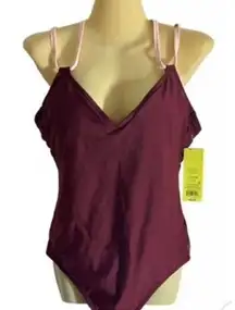All in Motion One Piece‎ Swimsuit Women's L Burgundy Double strap NWT