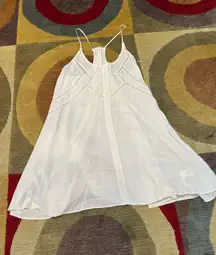 Off White Sundress Swim Beach Coverup Mini Dress Loose Flowy Spaghetti Straps S