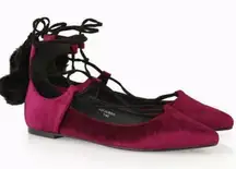 TOPSHOP Ghillie purple velour Pom‎ Pom flats size 6