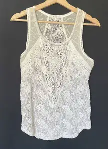 Miss Me Womens White Lace Sleeveless Tank Top M sheer summer top casual floral
