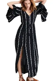 American Eagle M Blue Floral Maxi Dress Flared Tied Wedding Cottage Boho Fest