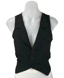 Tiger Mist Women's Black Sleeveless V-neck Button Crop Tuxedo Blazer Vest Top M