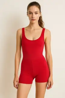 Free People Good Karma Runsie Red Sleeveless Cami Active Jumpsuit Romper XS/S