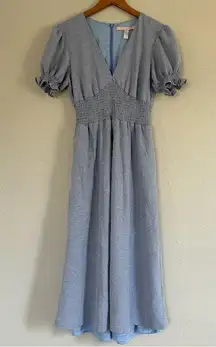 Hutch Blue V-Neck Midi Maxi Dress Puff Sleeve Formal Wedding Guest Medium Large