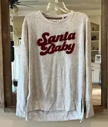 Santa Baby Sweatshirt Pullover Christmas Womens Large Comfy Gray Red Loungewear