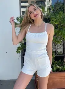 Urban Outfitters NWT Adika White Lace Up Backless Romper with Zipper and Cute Pockets