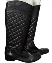 Corso Como Santona Quilted Riding Boots Sz 8 Black Leather Zip Up Knee High