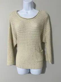 Missguided Cream Waffle Knit Dolman Sleeve Sweater Top Small Pocket Cozy Size M