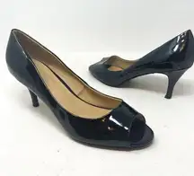 Lane Bryant Black Vegan Leather Peep Toe Pump Heel Size 10