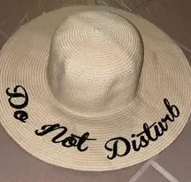 TAN EMBROIDERED “DO NOT DISTURB” BIG FLOPPY BEACH HAT