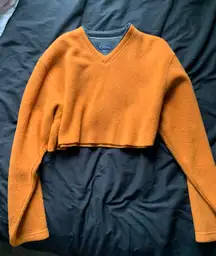 Cropped Orange V Neck Sweater