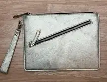 Metallic zippered wristlet clutch