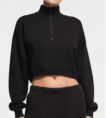 SKIM: Half-Zip Cotton Fleece Mock Neck Sweatshirt NWT Onyx Sold out