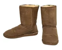 BearPaw Brown Suede Emma Short Shearling Lined Wool Insulated Boots sz 9‎