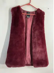 Womans Me Jane Large Maroon Open Front Lined Soft Fuzzy Vest
