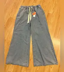 Cider Closets Happy Hour Wide-Leg Jean Pants with Drawstring Sz L