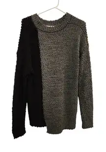 Bobeau Long Sleeve Crew Neck Popcorn Knit Cozy Pullover Sweater Gray Black Large