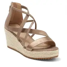 Eileen‎ Fisher Wanda Platform Wedge Sandal Women's 10 Metallic Nude Strappy NWOT