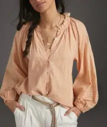 Cleobella Anthropologie Antonia Puff Sleeve Button Down Peasant Top light peach