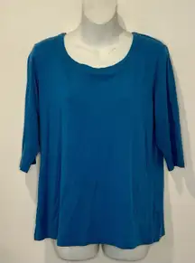 Peruvian Connection Blue Scoop Neck 3/4 Sleeve Tee Size XL EUC!!!
