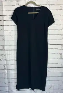 Linda Allard Ellen Tracy Black V-Neck Midi Dress Zip Back Elegant Flowy M Casual