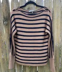 Trina Turk 100% Merino Wool Striped Boatneck Sweater Sz M