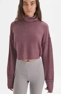 Out From Under Camino Long Sleeve Cropped Turtleneck Top Burgundy Size S