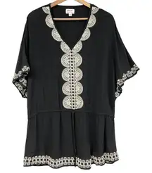 Stella & Dot Embroidered Tunic Coverup Womens XS/S‎ Bohemian Dark Cottage Beachy