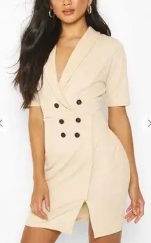 Boohoo  plunge double breasted blazer dress front slit stone size 6 us