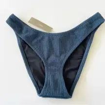 J Crew Textured curved waist cheeky bikini bottom Midnight Blue Size small NWT
