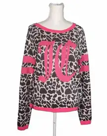 Juicy Couture Womens M Metallic Leopard Print Pullover Sweater Pink Logo Gray