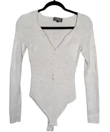 4Sienna Soft Ribbed Deep V-neck Bodysuit Cream Sz Medium Minimalist Clean Girl