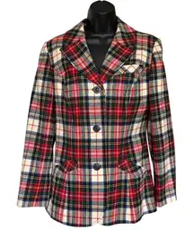 Vintage‎ Pendleton Blazer Women's Sz 14 Red Plaid Tartan Pure Wool Twee Academia